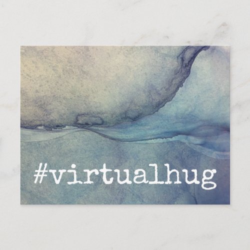 Hashtag Virtual Hug over Denim Blue Abstract Ink Postcard