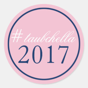 Hashtag Wedding Favor Sticker Pink/Navy