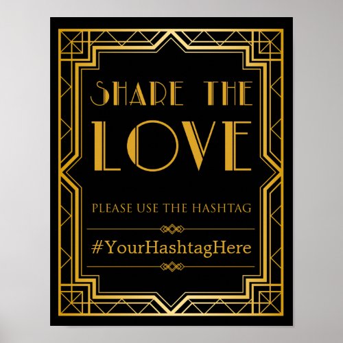 Hashtag Wedding Sign  Gatsby Art Deco