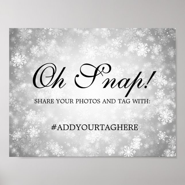 Hashtag Wedding Sign Silver Winter Wonderland (Front)