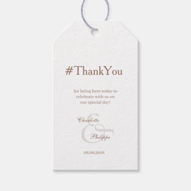Hashtag White Ampersand Wedding Thank you Gift Tag (Front)