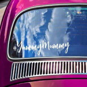 Hashtag #YummyMummy White Calligraphy Car Window Cling