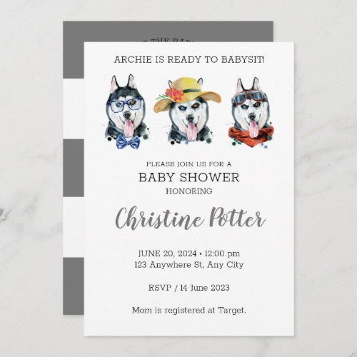 Haski Cute Puppy Theme Baby Shower Invitation