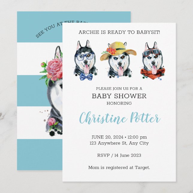 Haski Cute Puppy Theme Baby Shower Invitation (Front/Back)