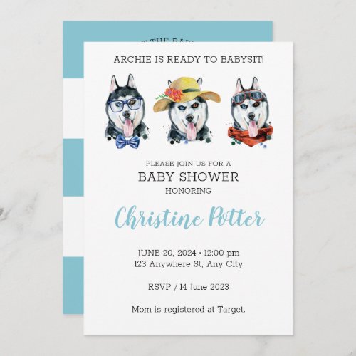 Haski Cute Puppy Theme Baby Shower Invitation