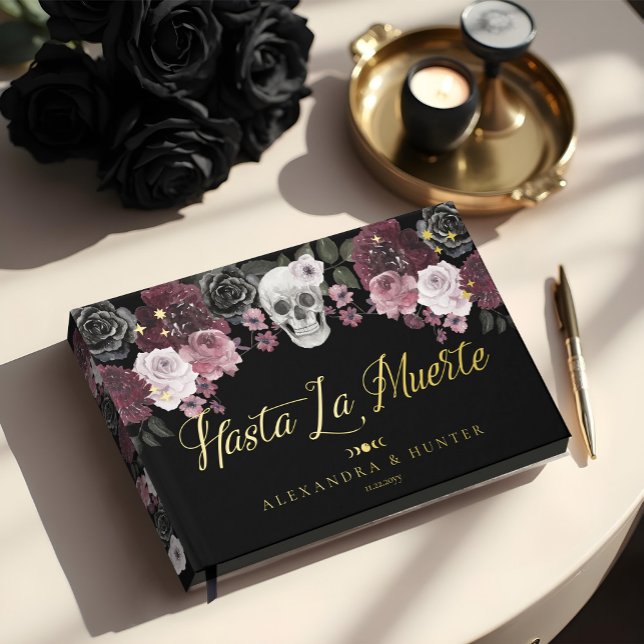 Hasta La Muerte Watercolor Skull Gothic Wedding Foil Guest Book (Hasta La Muerte Watercolor Skull Gothic Wedding Foil Guest Book)