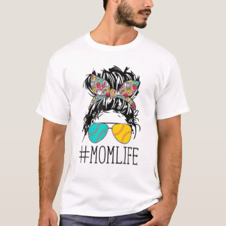 Hastag Mom Life Messy Bun Softball Baseball Mom Gi T-Shirt