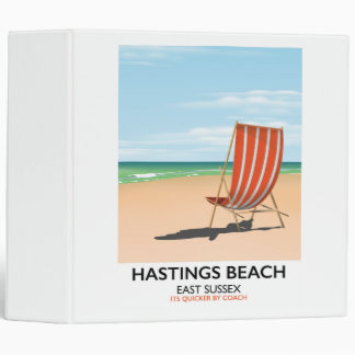 Hastings Beach, East Sussex vintage travel poster 3 Ring Binder