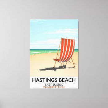 Hastings Beach  East Sussex Vintage Travel Poster Canvas Print by bartonleclaydesign at Zazzle