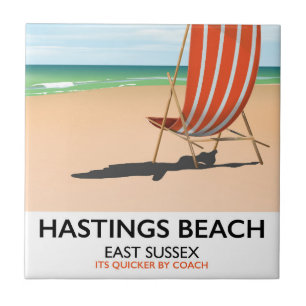 Hastings Beach, East Sussex vintage travel poster Ceramic Tile
