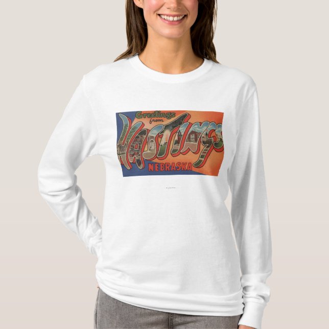 Hastings, Nebraska - Large Letter Scenes T-Shirt (Front)