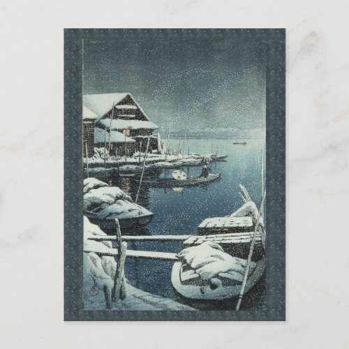Hasui Kawase Winter Snow Lake Scene  Postcard