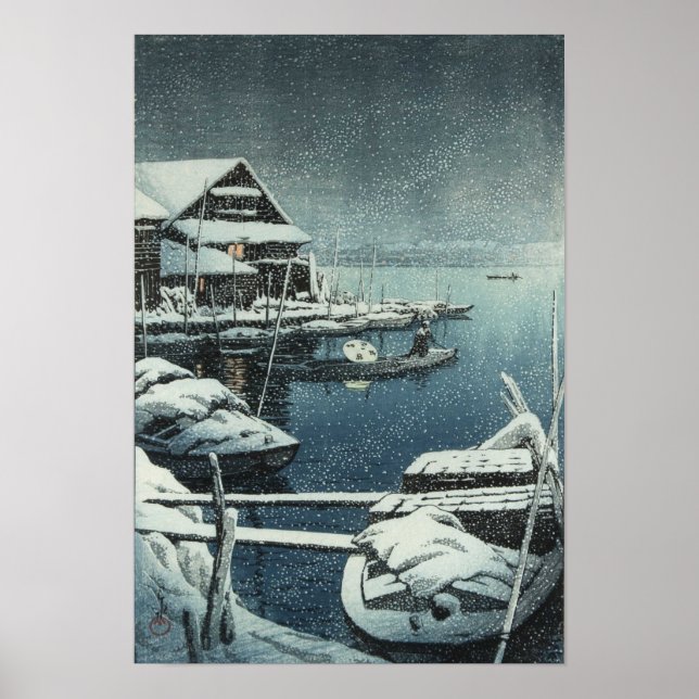 Hasui Kawase Winter Snow Lake Scene Print (Front)