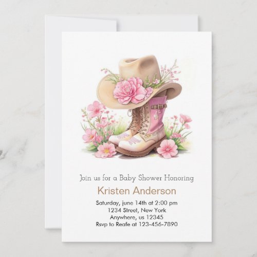 Hat and Boots Rustic Cowgirl Baby Shower Invitation