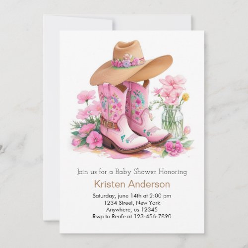 Hat and Boots Wild West Cowgirl Baby Shower Invitation