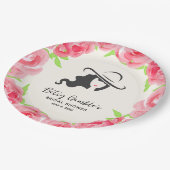Hat and Watercolor Roses Derby Bridal Shower Paper Plates (Angled)