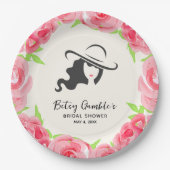 Hat and Watercolor Roses Derby Bridal Shower Paper Plates (Front)