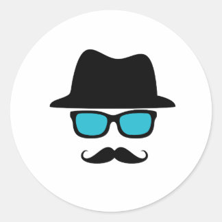 Hat Glasses Mustache Classic Round Sticker