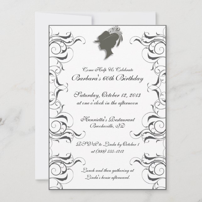 Hat Lady Elegant Birthday Party Invitations (Front)