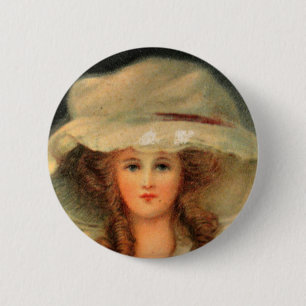 Hat lady pinback button