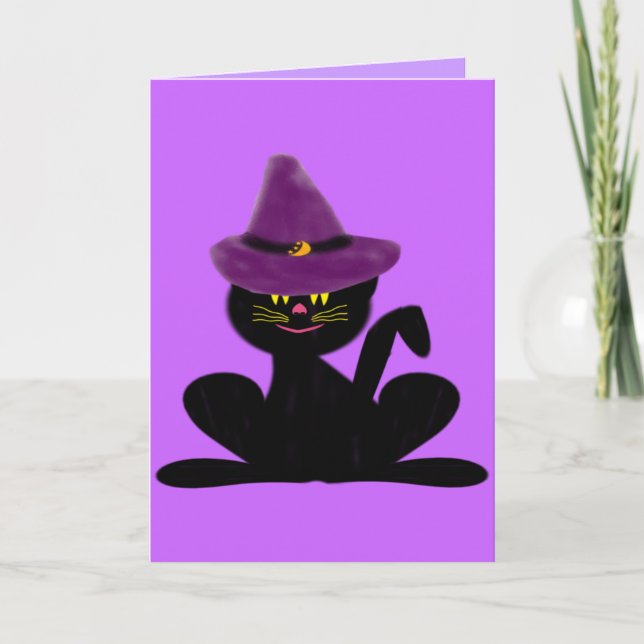 Hat On A Cat Halloween Birthday Greeting Card (Front)