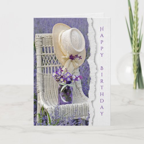 hat on wicker chair birthday card