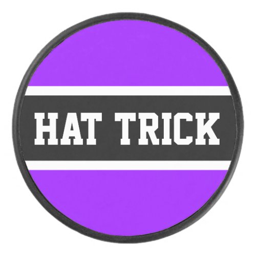 HAT TRICK Fun Bright Purple White Black Stripes  Hockey Puck