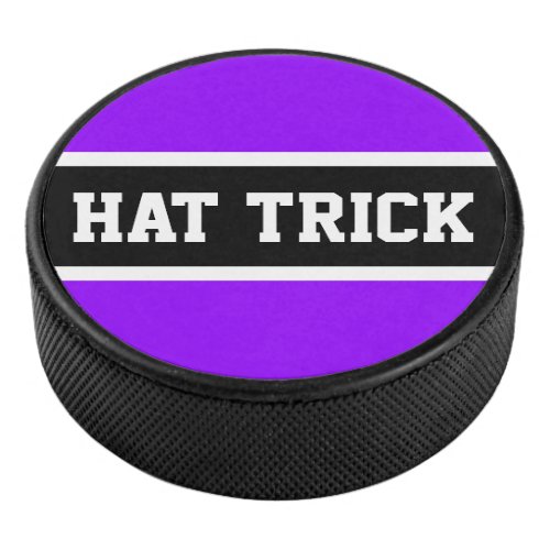 HAT TRICK Fun Bright Purple White Black Stripes  Hockey Puck