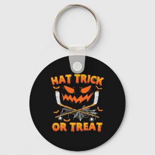 Hat Trick Or Treat Fun Ice Hockey Halloween Costum Keychain
