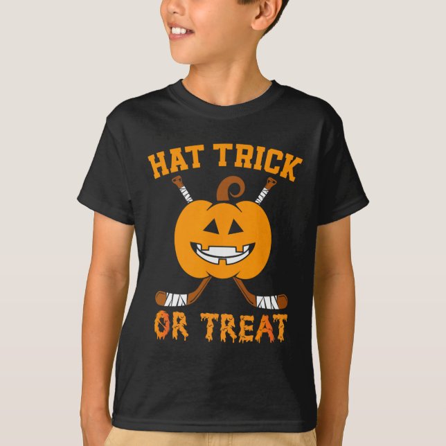 Hat Trick Or Treat Fun Ice Hockey Halloween Costum T-Shirt (Front)