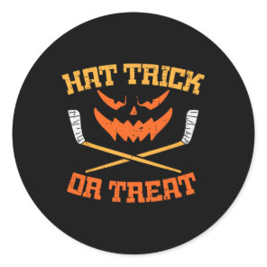Hat Trick Or Treat Ice Hockey Halloween Boy Men Pl Classic Round Sticker