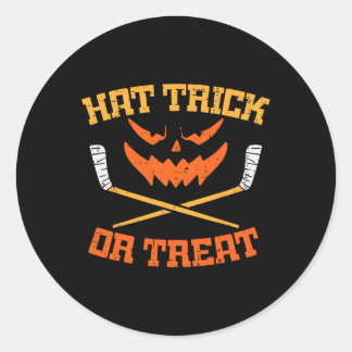 Hat Trick Or Treat Ice Hockey Halloween Boy Men Pl Classic Round Sticker
