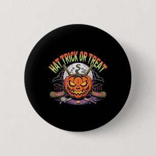 Hat Trick Or Treat Ice Hockey Halloween Fun _1 Button
