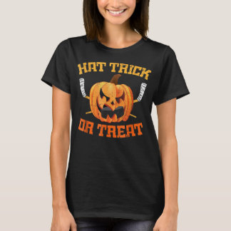 Hat Trick Or Treat Ice Hockey Player Funny Hallowe T-Shirt