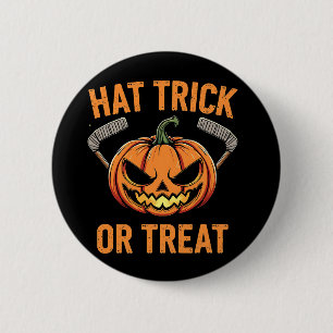 Hat Trick or Treat Spooky Halloween ice Hockey   Button