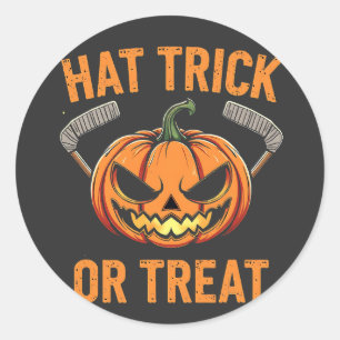Hat Trick or Treat Spooky Halloween ice Hockey Classic Round Sticker