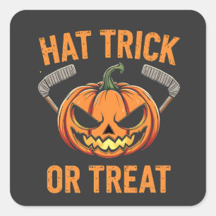 Hat Trick or Treat Spooky Halloween ice Hockey Square Sticker