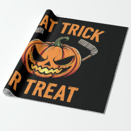 Hat Trick or Treat Spooky Halloween ice Hockey Wrapping Paper