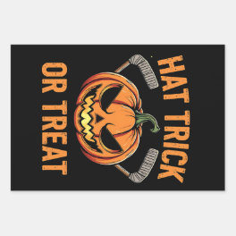 Hat Trick or Treat Spooky Halloween ice Hockey Wrapping Paper Sheets