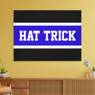 HAT TRICK Royal Blue Black White Hockey Stripes Canvas Print
