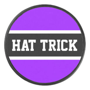 HAT TRICK Sporty Fun Purple White Black Stripes Hockey Puck
