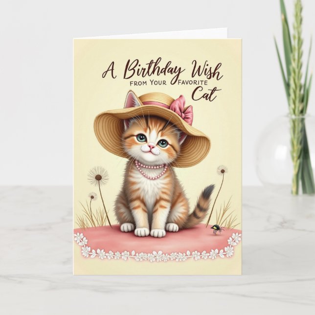 Hat Wearing Cat Birthday Card (Front)