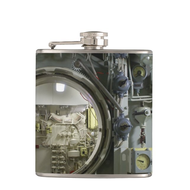 hatch on an old retro submarine flask (Front)