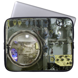 hatch on an old retro submarine laptop sleeve