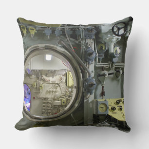 hatch on an old retro submarine outdoor pillow