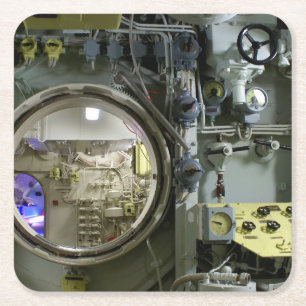 hatch on an old retro submarine square paper coaster