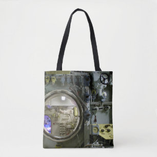 hatch on an old retro submarine tote bag