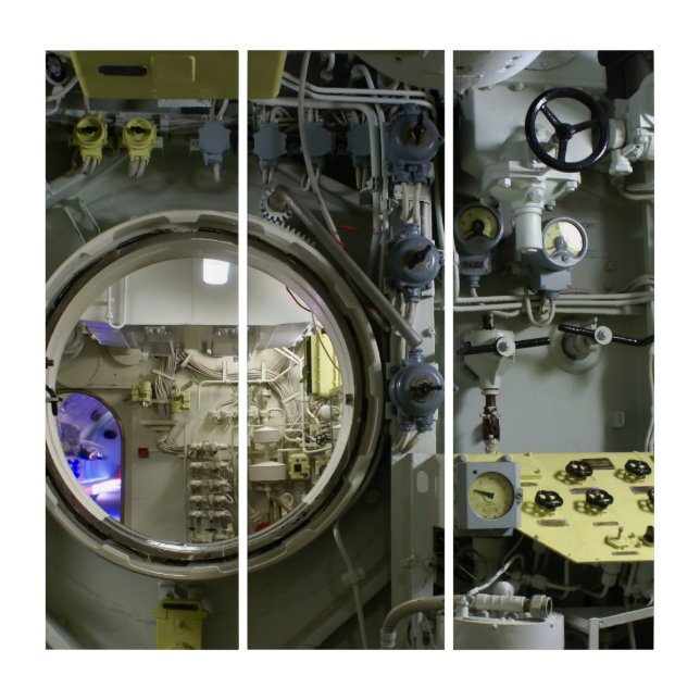 hatch on an old retro submarine triptych (Front)
