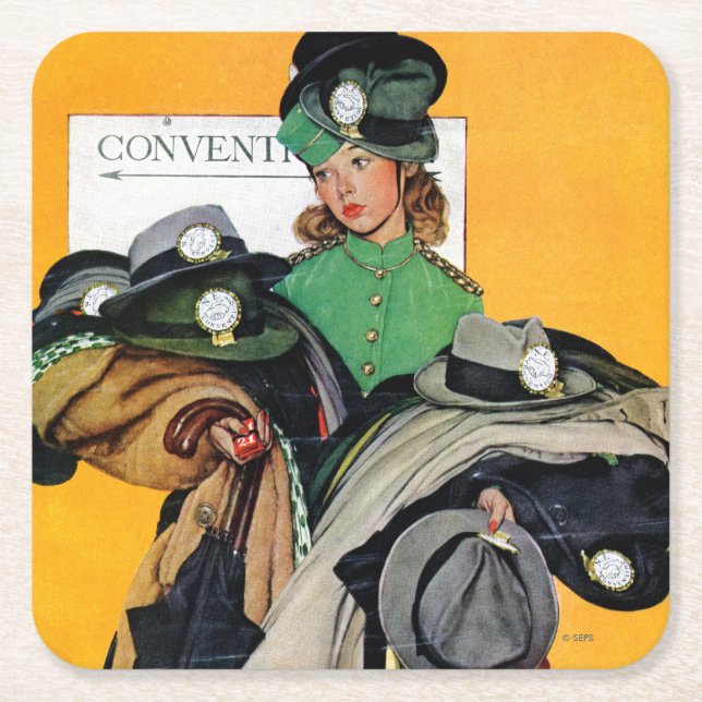 Hatcheck Girl Square Paper Coaster (Front)