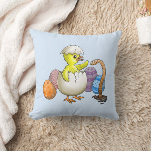 Hatched Easter Chicken Throw Pillow